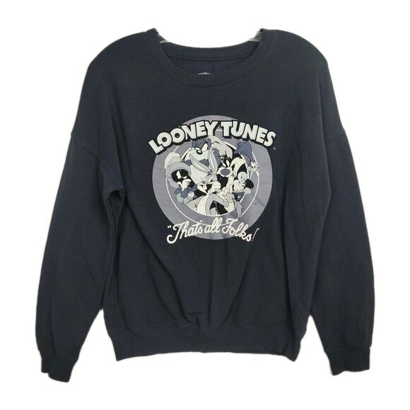 Looney Tunes Tops - VTG Looney Tunes Sweatshirt Women's XS Blue Crew Neck Print "That's All Folks!"